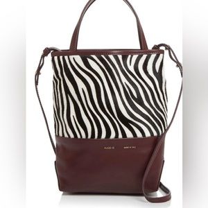 ALICE D MILANO SM zebra oxblood Leather Tote Crossbody MSRP $450